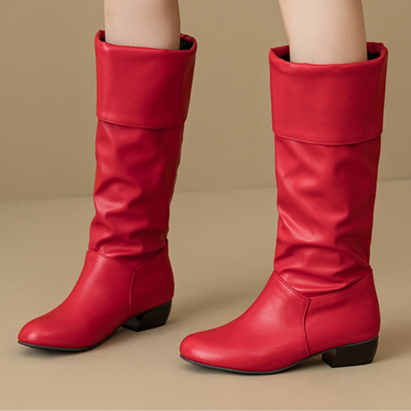 Women Shoes Waterproof - Diz Üstü Katlı Pileli Sonbahar Ayakkabıları