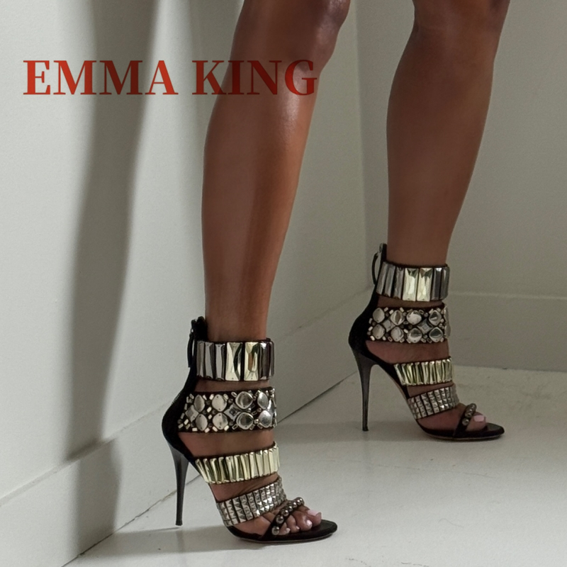 Gladiator Sandal Women - Siyah Süslenmiş Ayak Bileği Kayışı Sandalet