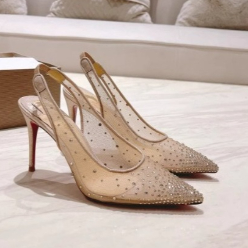 Women'S Shoes Veja - Fileli Taşlı Arkası Açık Stiletto Kadın