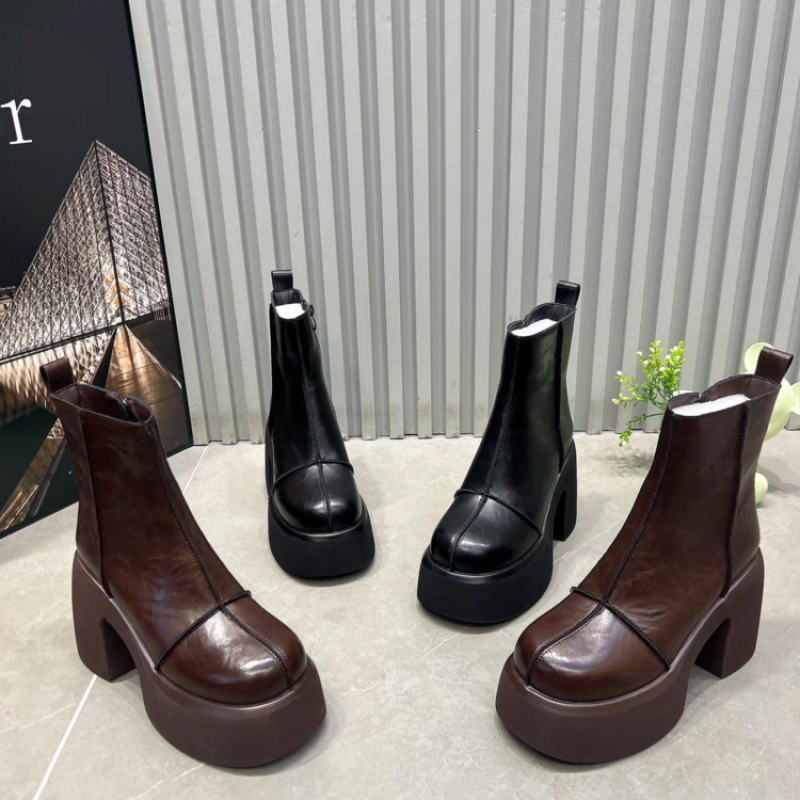 Women'S Shoes Chelsea - Kadın Kısa Botları Kalın Tabanlı Yuvarlak