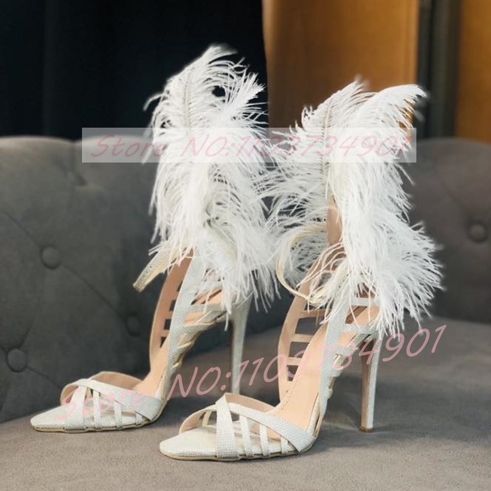 Gladiator Sandal Women - Glam Tüy Payetler Stiletto Sandalet Kadın