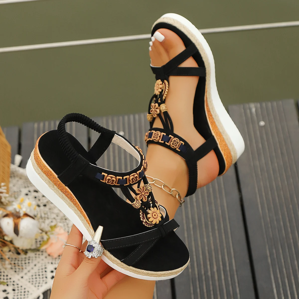 Gladiator Sandal Women - Kadınlar İçin Dolgu Topuklu Sandaletler Yaz