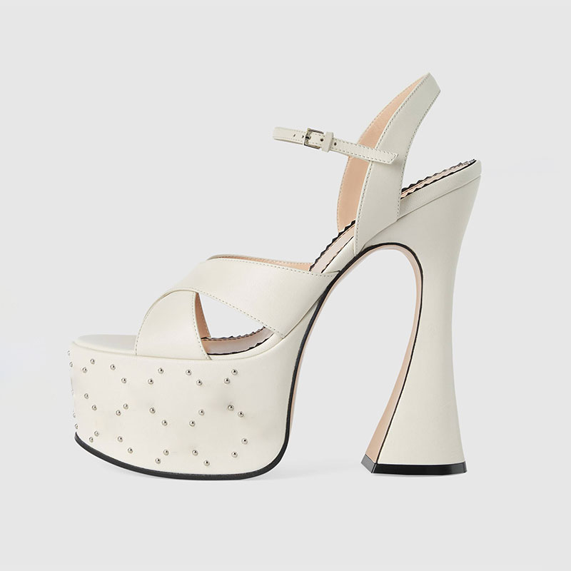 Women Shoes Waterproof - Moda beyaz siyah toka yüksek topuklu