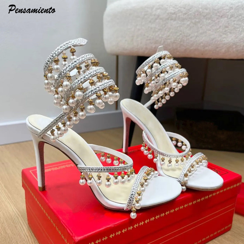 Gladiator Sandal Women - Lüks Rhinestones İnciler Püsküller Kadın Gladyatör