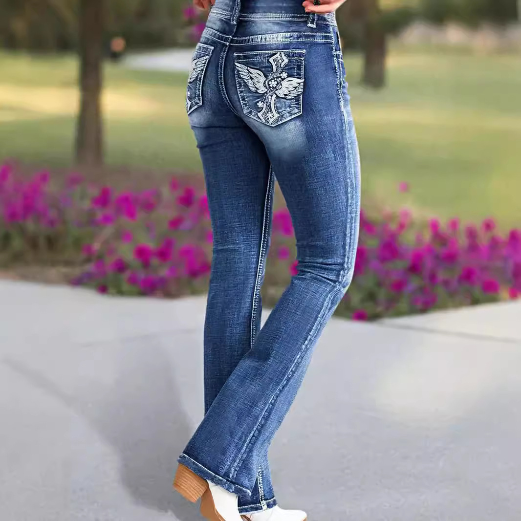 Women Shoes Jeans - 2025 Yeni Kadın Yüksek Bel Nakış