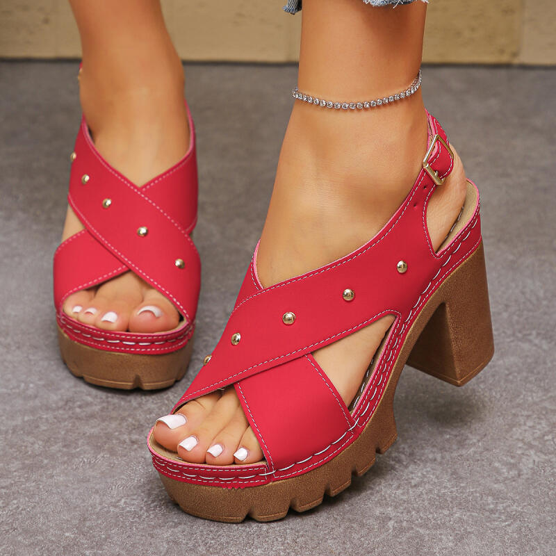 Gladiator Sandal Women - Vintage Süper Yüksek Topuklu Çapraz Askılı