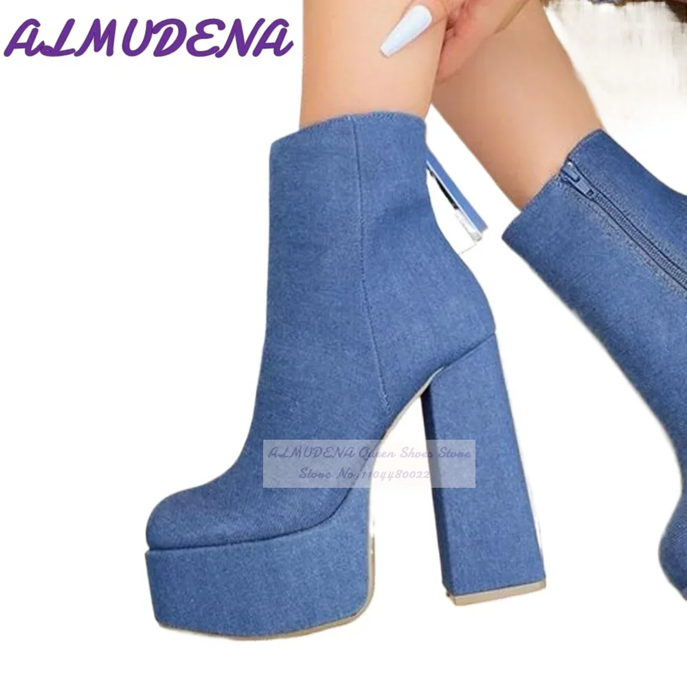 ALMUDENA Mavi Denim Blok Topuk - Women Shoes Jeans incelemesi ve fiyatı